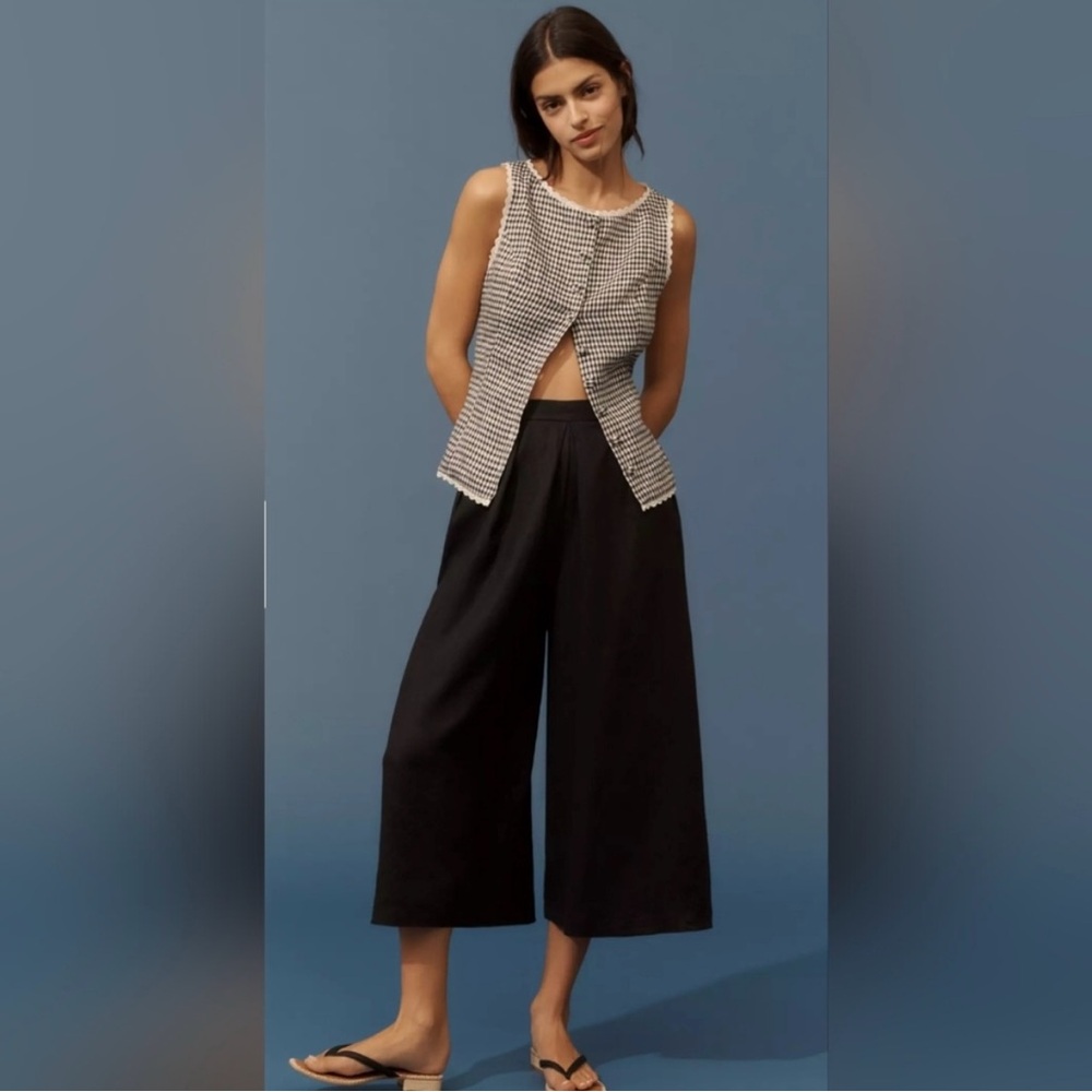 Anthropologie Linen Pleated Culottes/Trousers in Black Size S. NWT